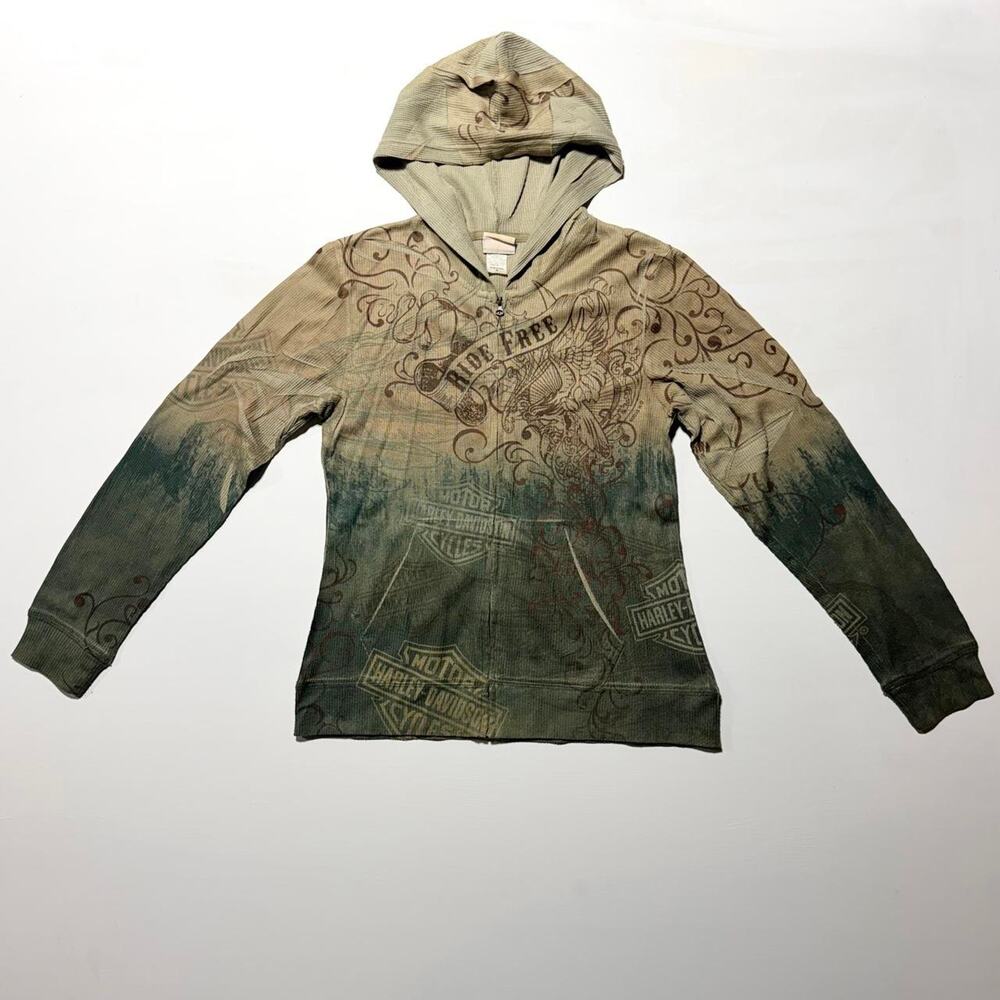 Y2K Harley-Davidson full zip-up graphic hoodie jacket